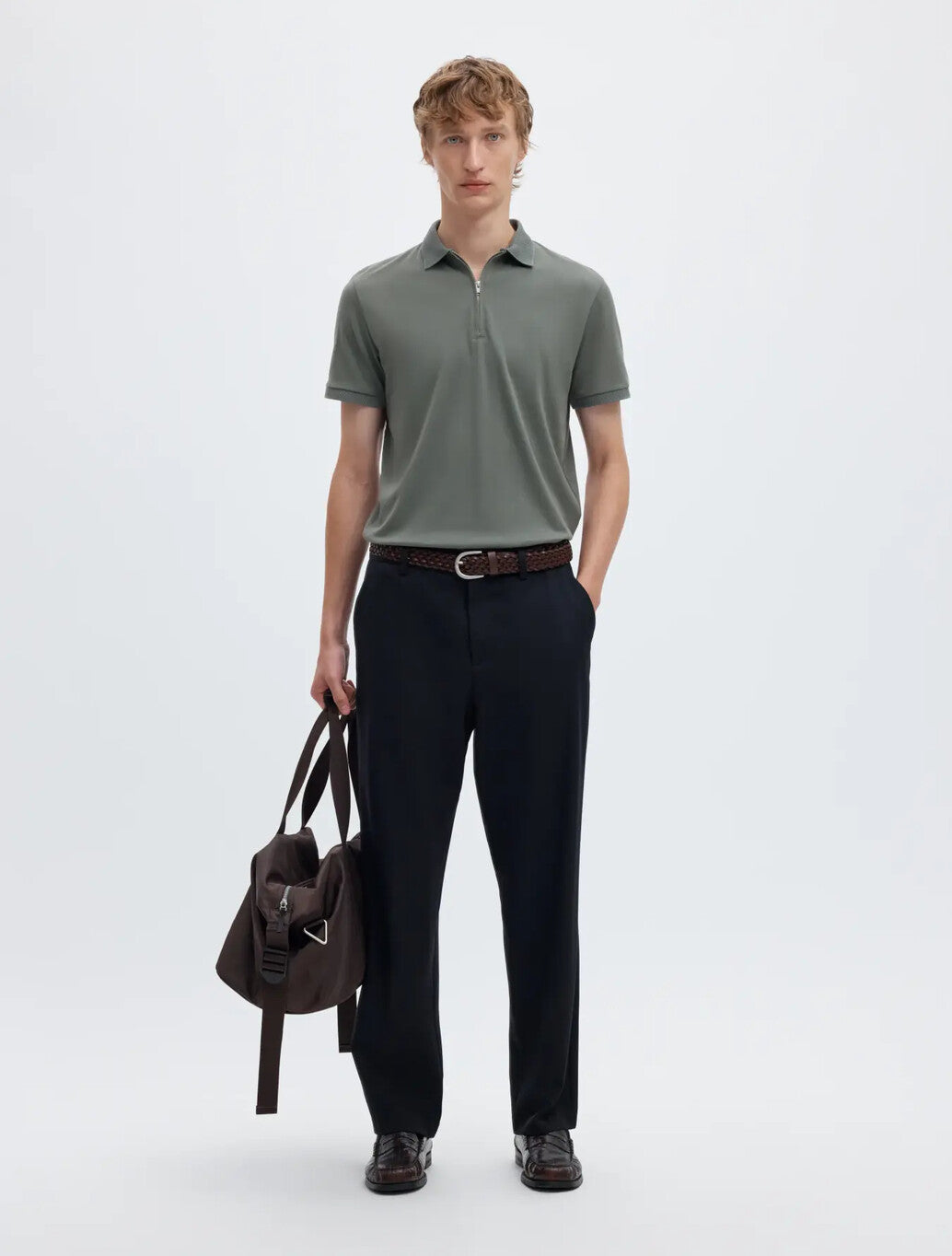 Selected Fave Zip Polo Shirt in Agave Green