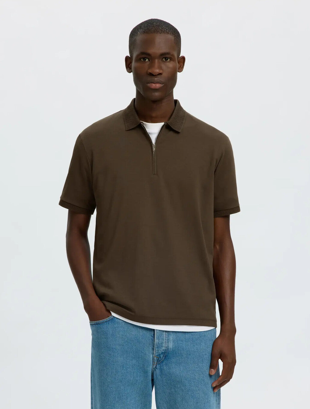 Selected Fave Zip Polo Shirt in Delicioso
