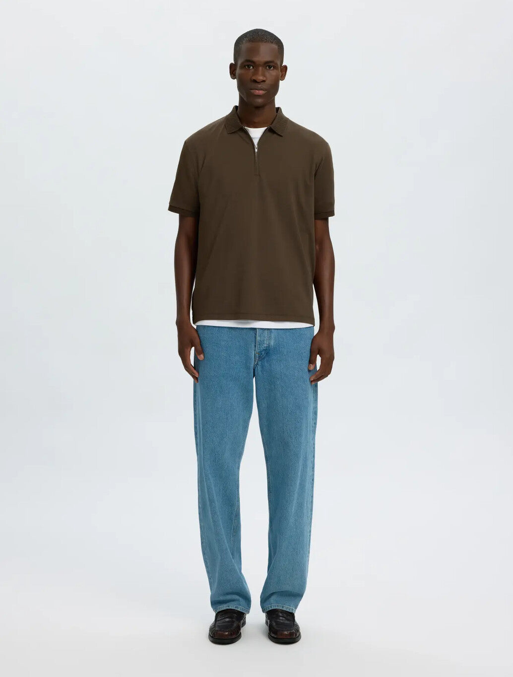 Selected Fave Zip Polo Shirt in Delicioso