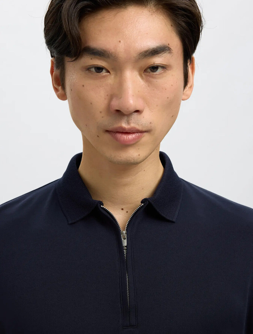Selected Fave Zip Polo Shirt in Sky Captain