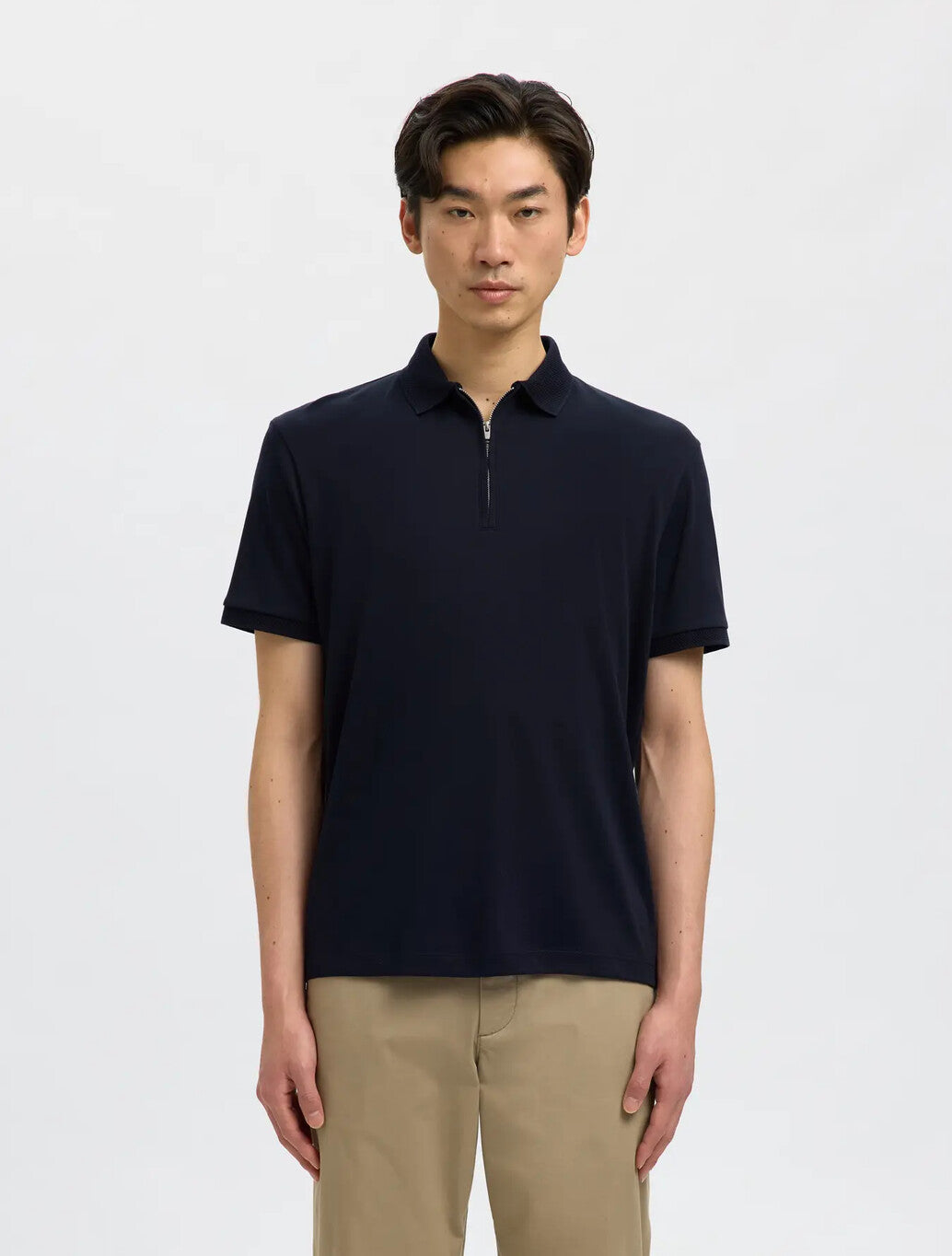 Selected Fave Zip Polo Shirt in Sky Captain