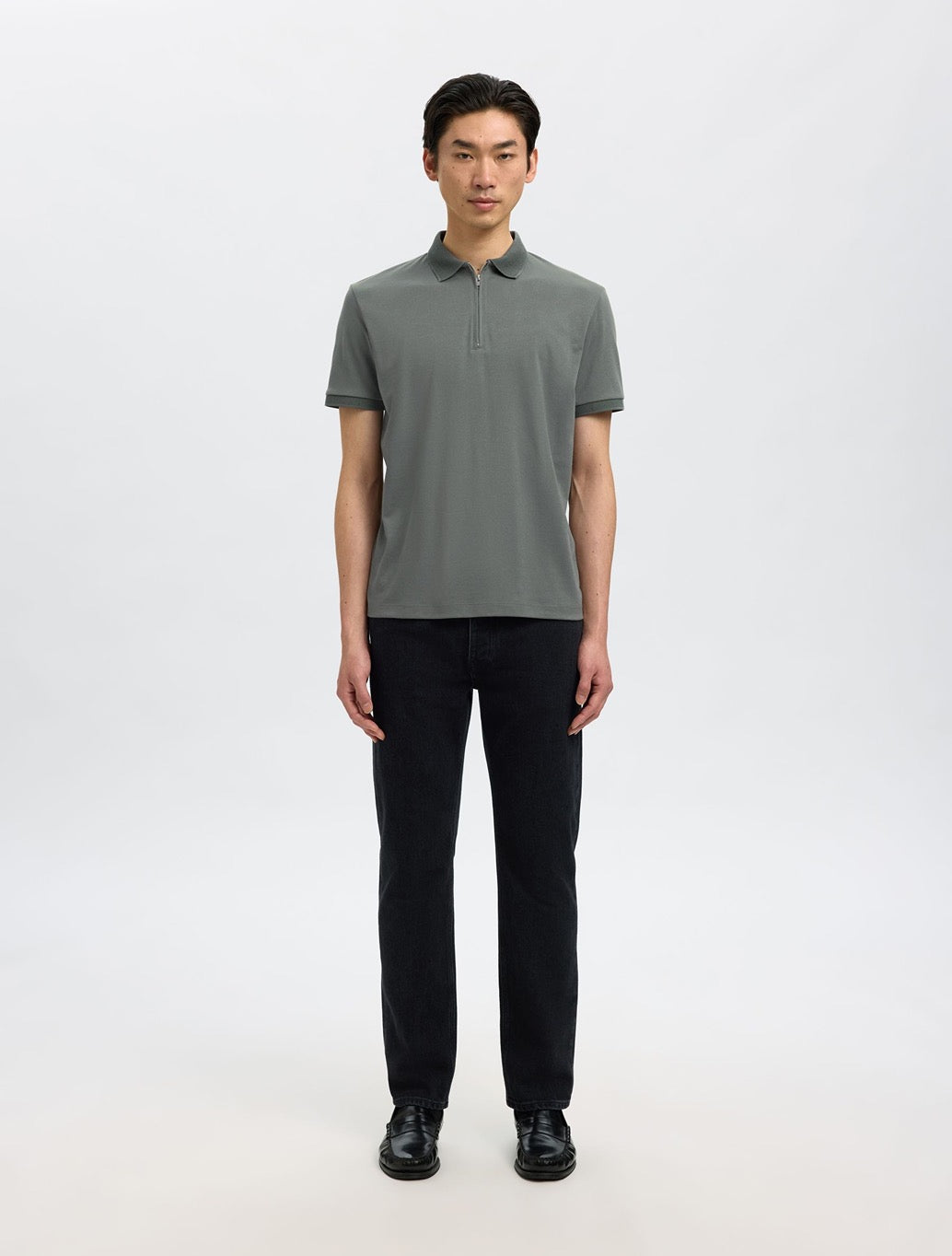 Selected - Fave Zippper Polo Top - Khaki