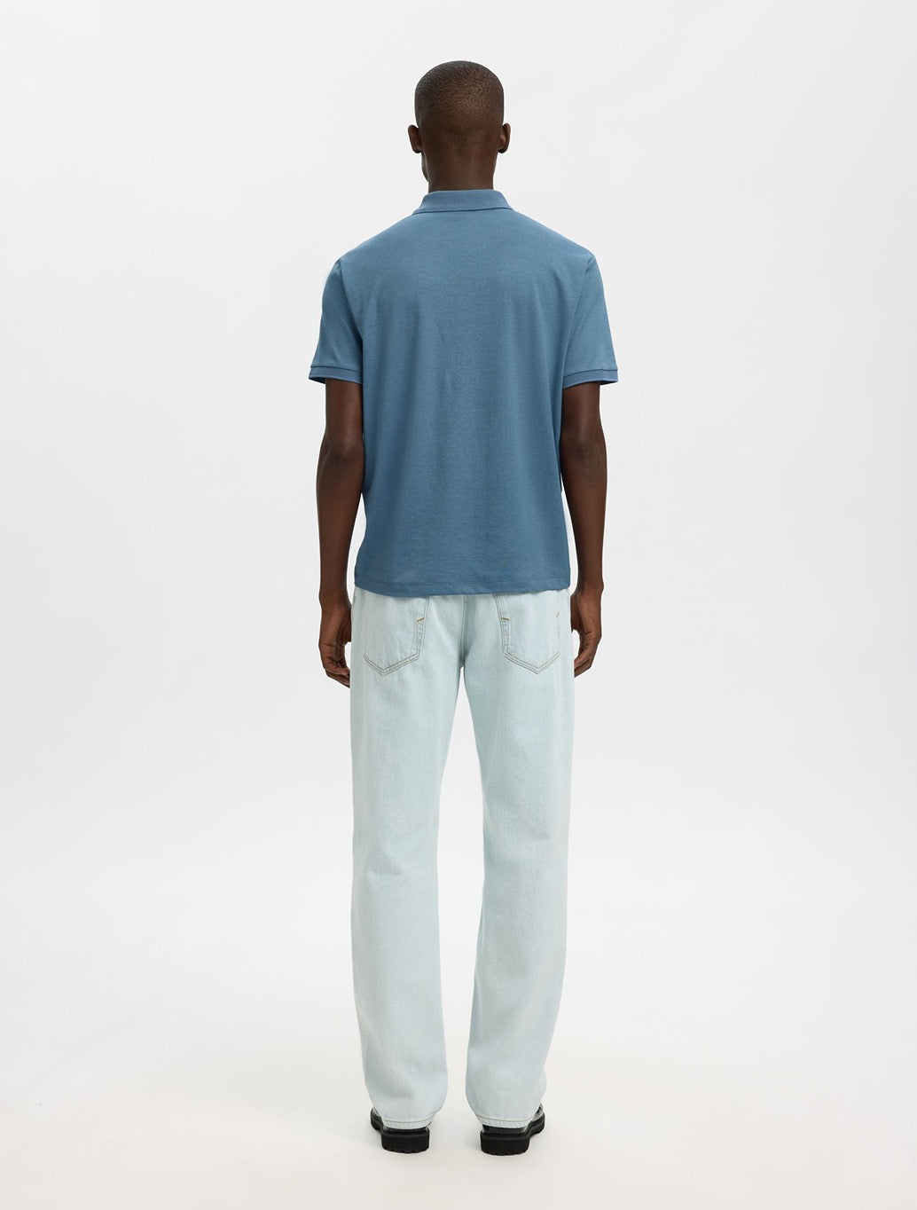 Selected Fave Zippper Polo Top in Petrol Blue