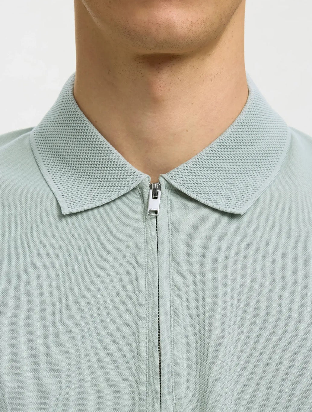 Selected - Fave Zippper Polo Top - Light Khaki