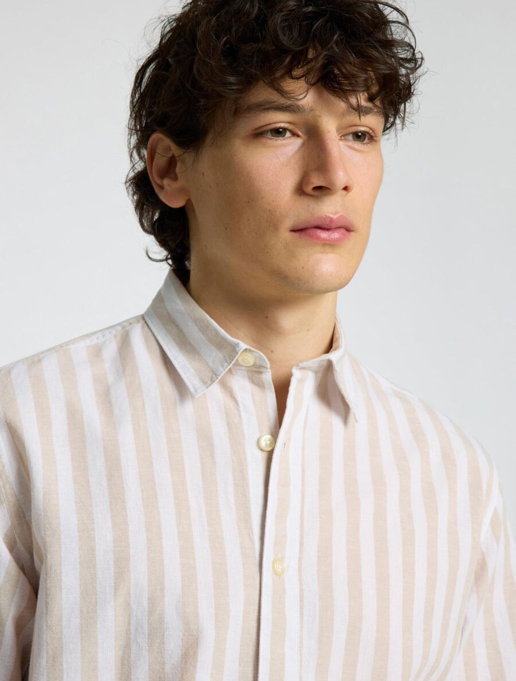 Selected Homme - Classic Short Sleeved Shirt - Beige Stripe