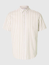 Selected Homme - Classic Short Sleeved Shirt - Beige Stripe