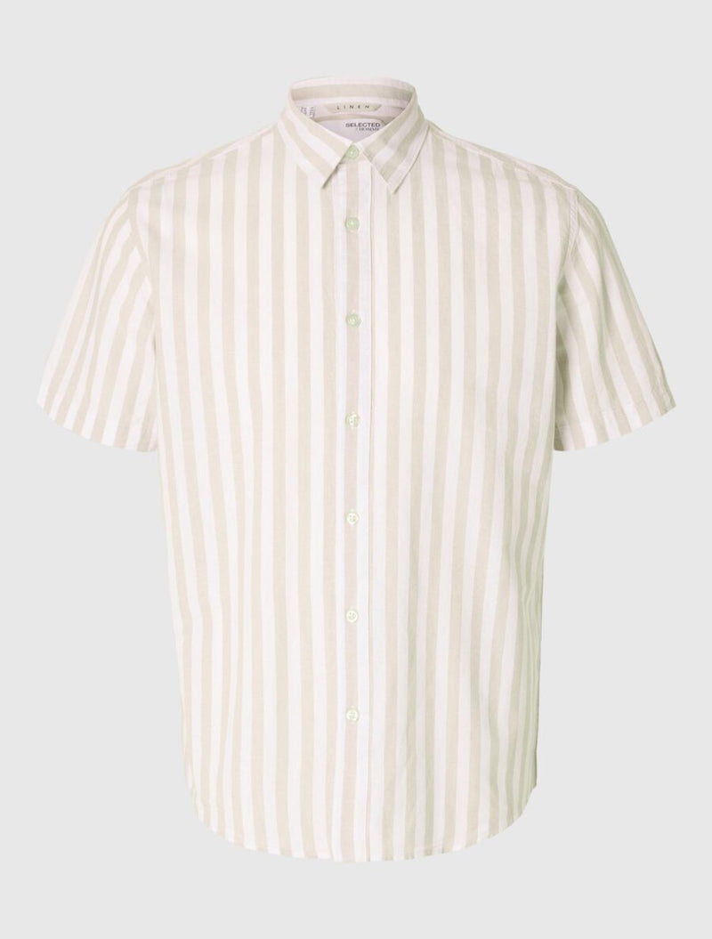 Selected Homme - Classic Short Sleeved Shirt - Beige Stripe