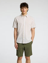 Selected Homme - Classic Short Sleeved Shirt - Beige Stripe