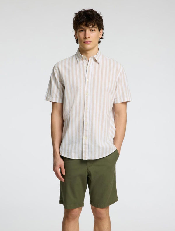 Selected Homme - Classic Short Sleeved Shirt - Beige Stripe