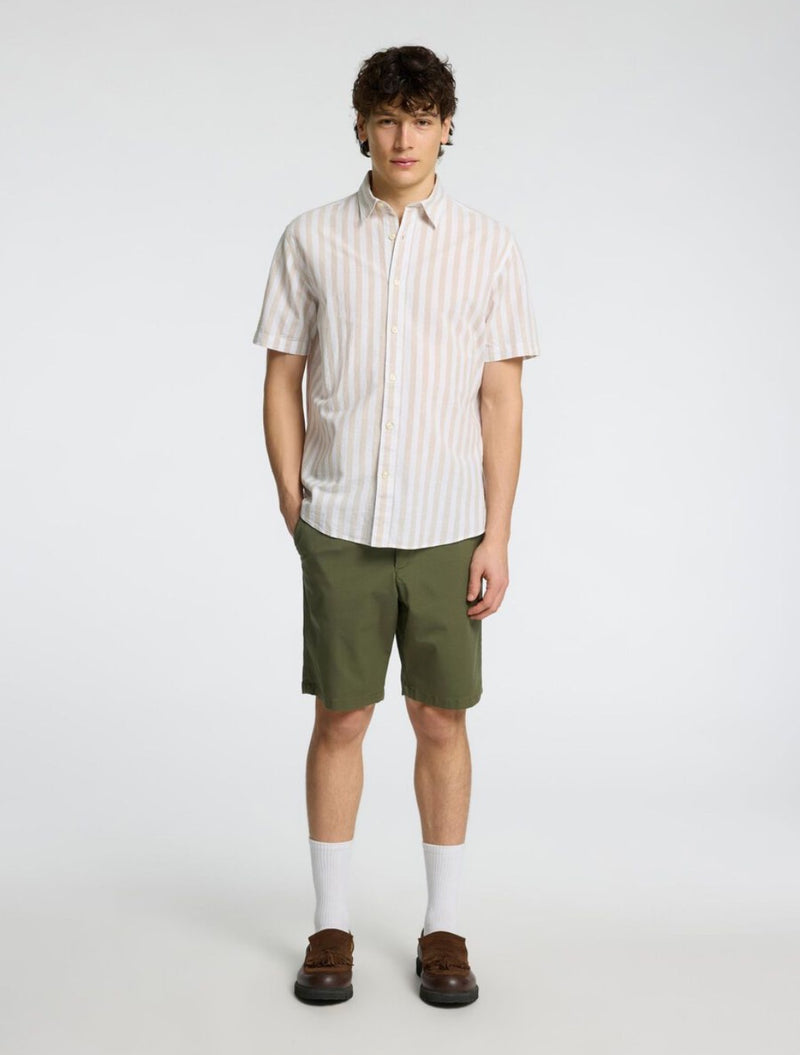 Selected Homme - Classic Short Sleeved Shirt - Beige Stripe