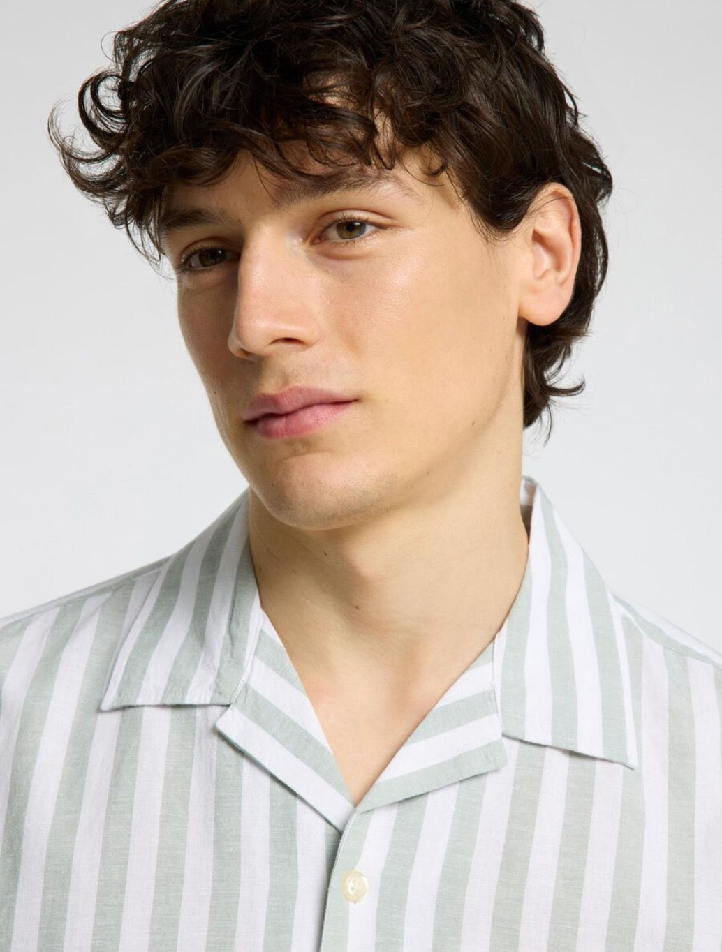 Selected Homme - Classic Short Sleeved Shirt - Light Green Stripe