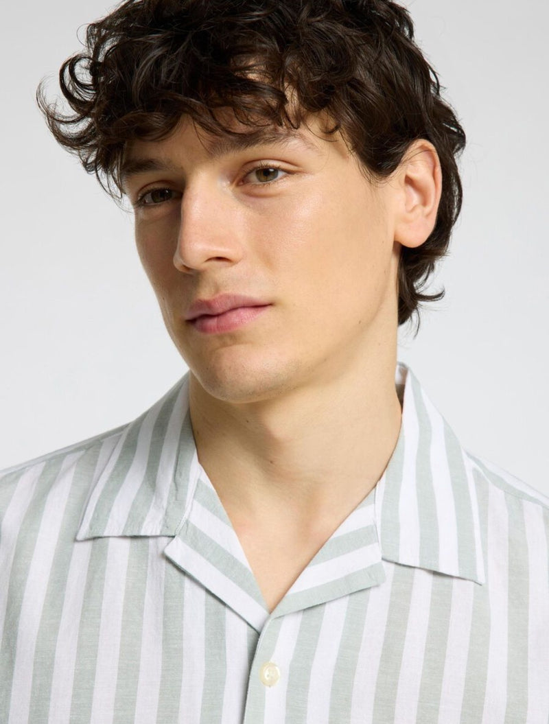Selected Homme - Classic Short Sleeved Shirt - Light Green Stripe