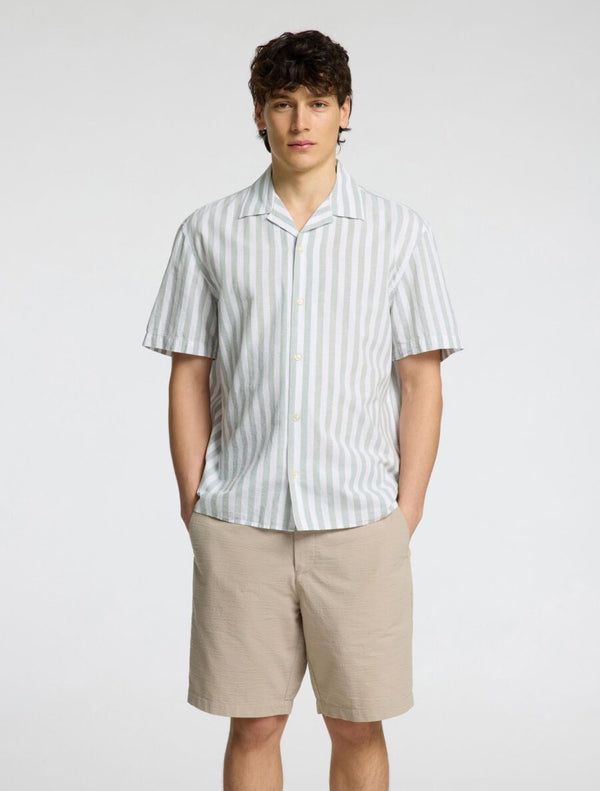 Selected Homme - Classic Short Sleeved Shirt - Light Green Stripe
