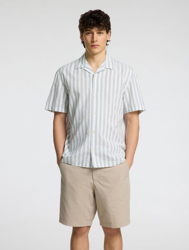 Selected Homme - Classic Short Sleeved Shirt - Light Green Stripe