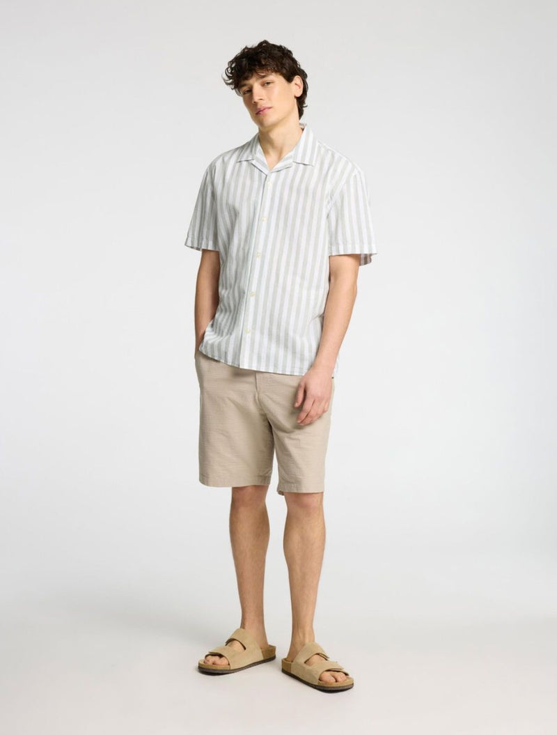 Selected Homme - Classic Short Sleeved Shirt - Light Green Stripe