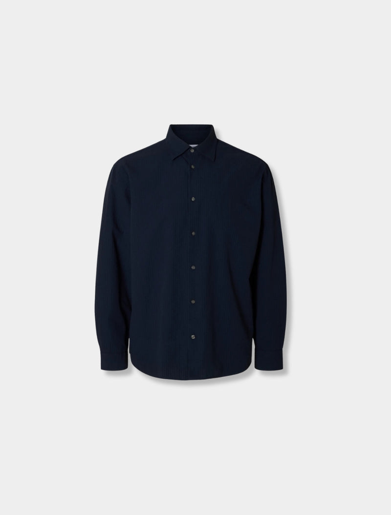 Selected Homme - Derek Seersucker Long Sleeved Shirt - Navy