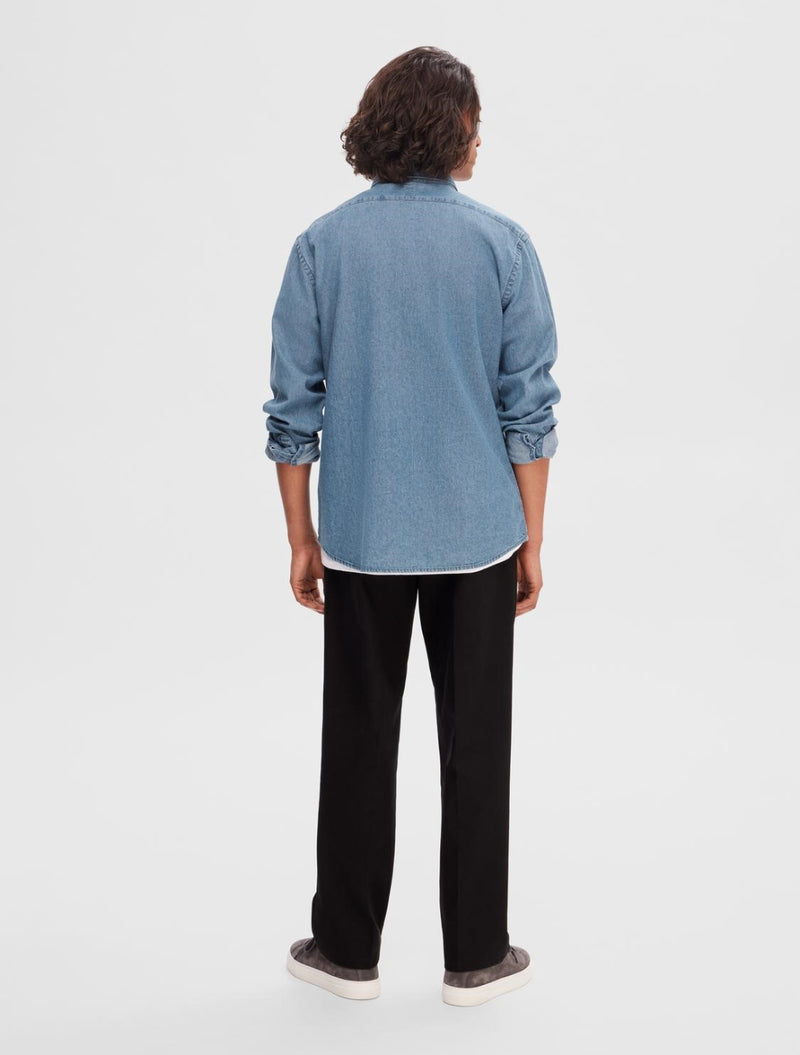 Selected Homme - Long-Sleeved Denim Shirt - Denim Blue