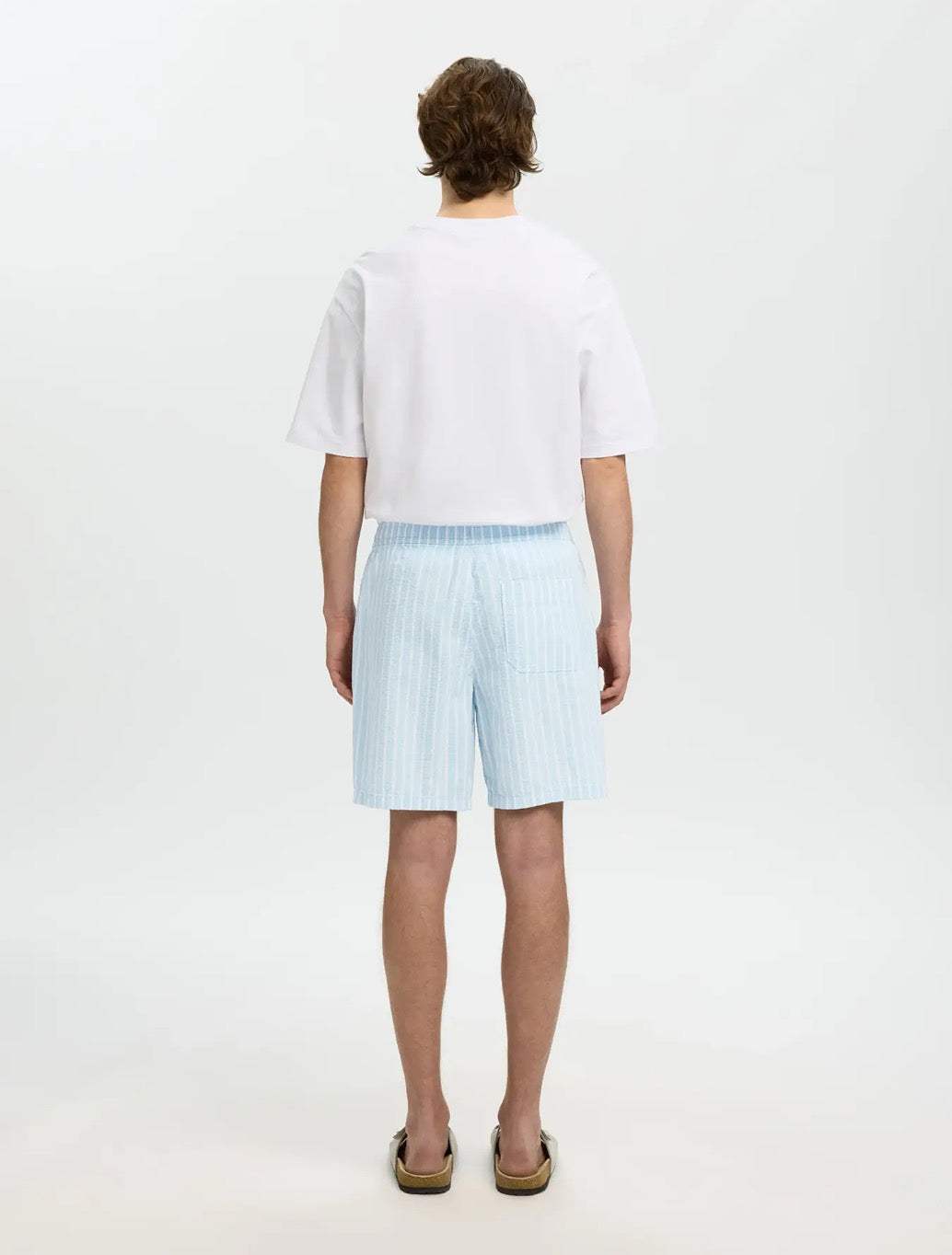 Selected Stuart Seersucker Shorts in Blue Stripe