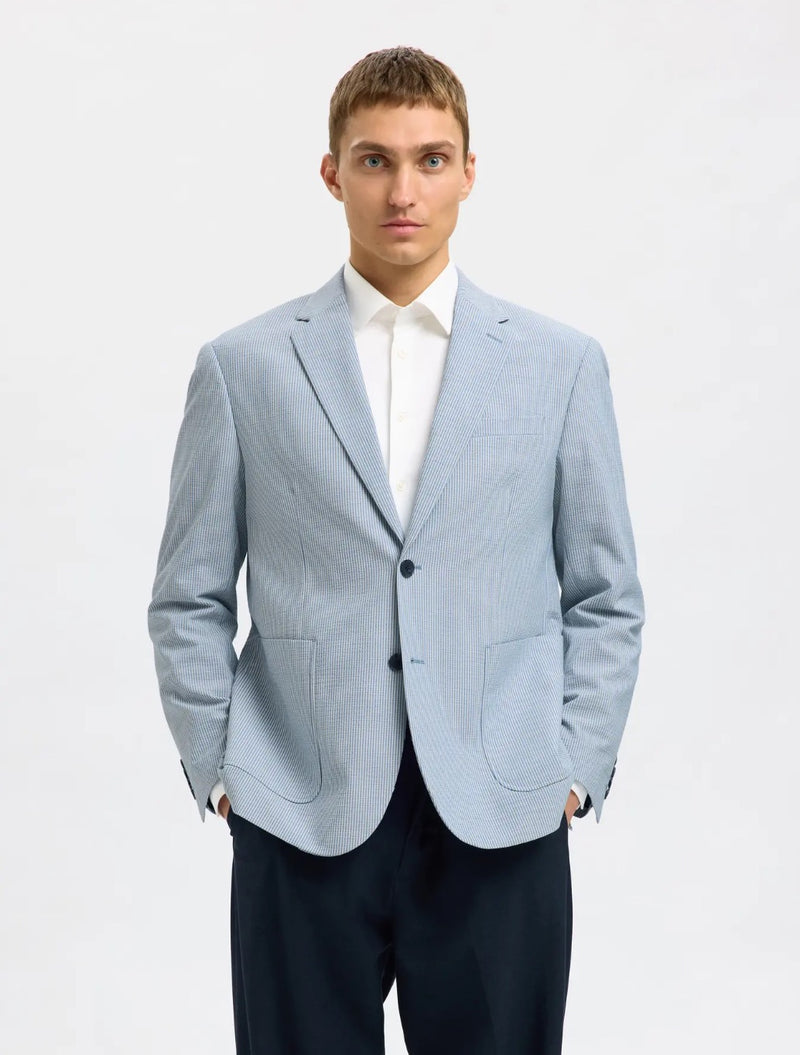 Selected Homme - Yale Seersucker Regular-Fit Blazer - Light Blue Stripe