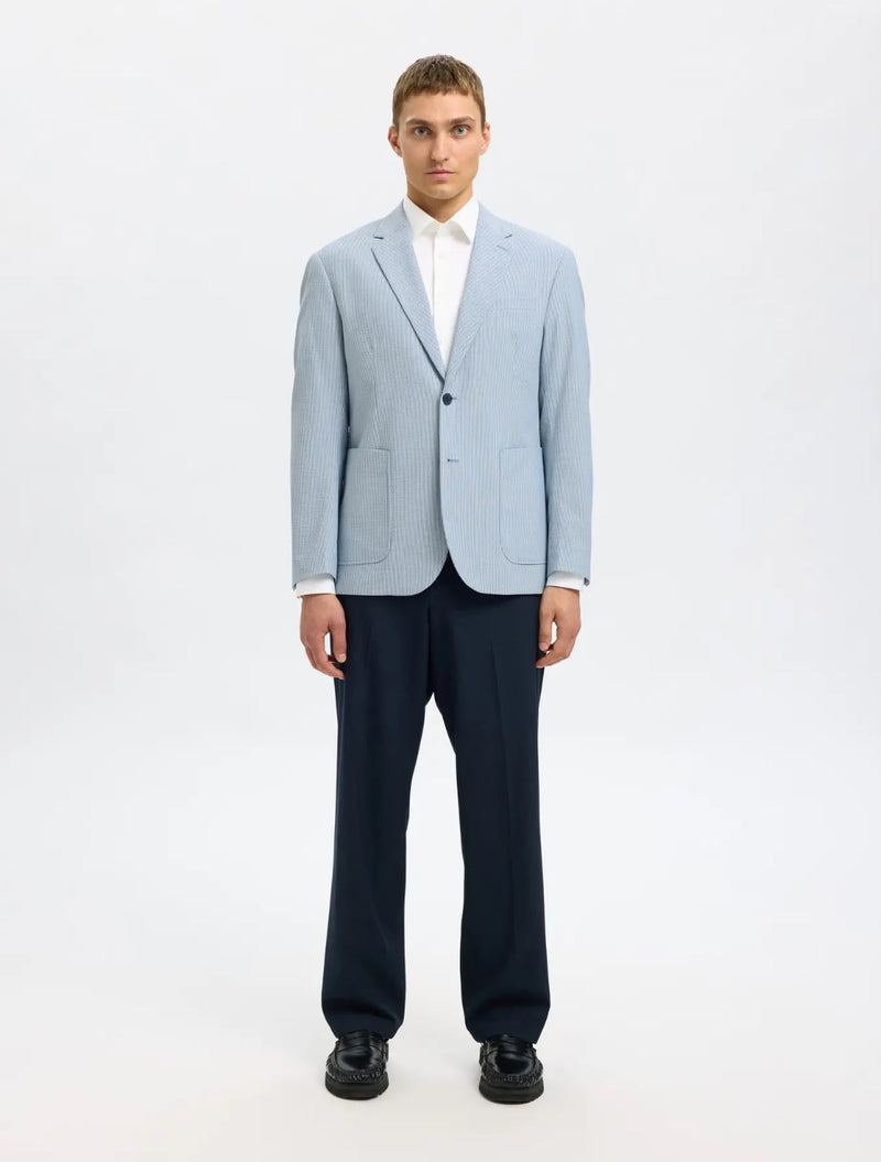 Selected Homme - Yale Seersucker Regular-Fit Blazer - Light Blue Stripe