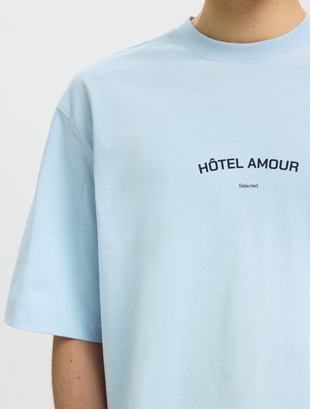 Selected Liam Boxy Fit T-Shirt in Light Blue
