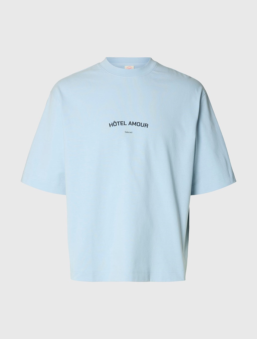 Selected Liam Boxy Fit T-Shirt in Light Blue