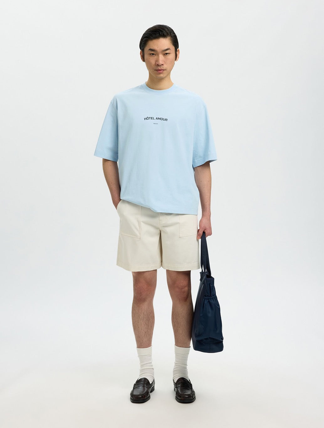 Selected Liam Boxy Fit T-Shirt in Light Blue