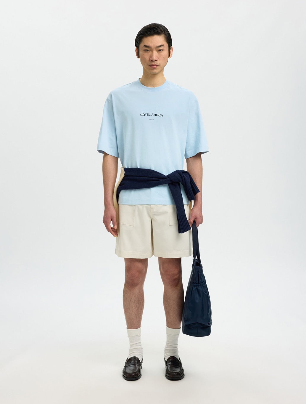 Selected Liam Boxy Fit T-Shirt in Light Blue
