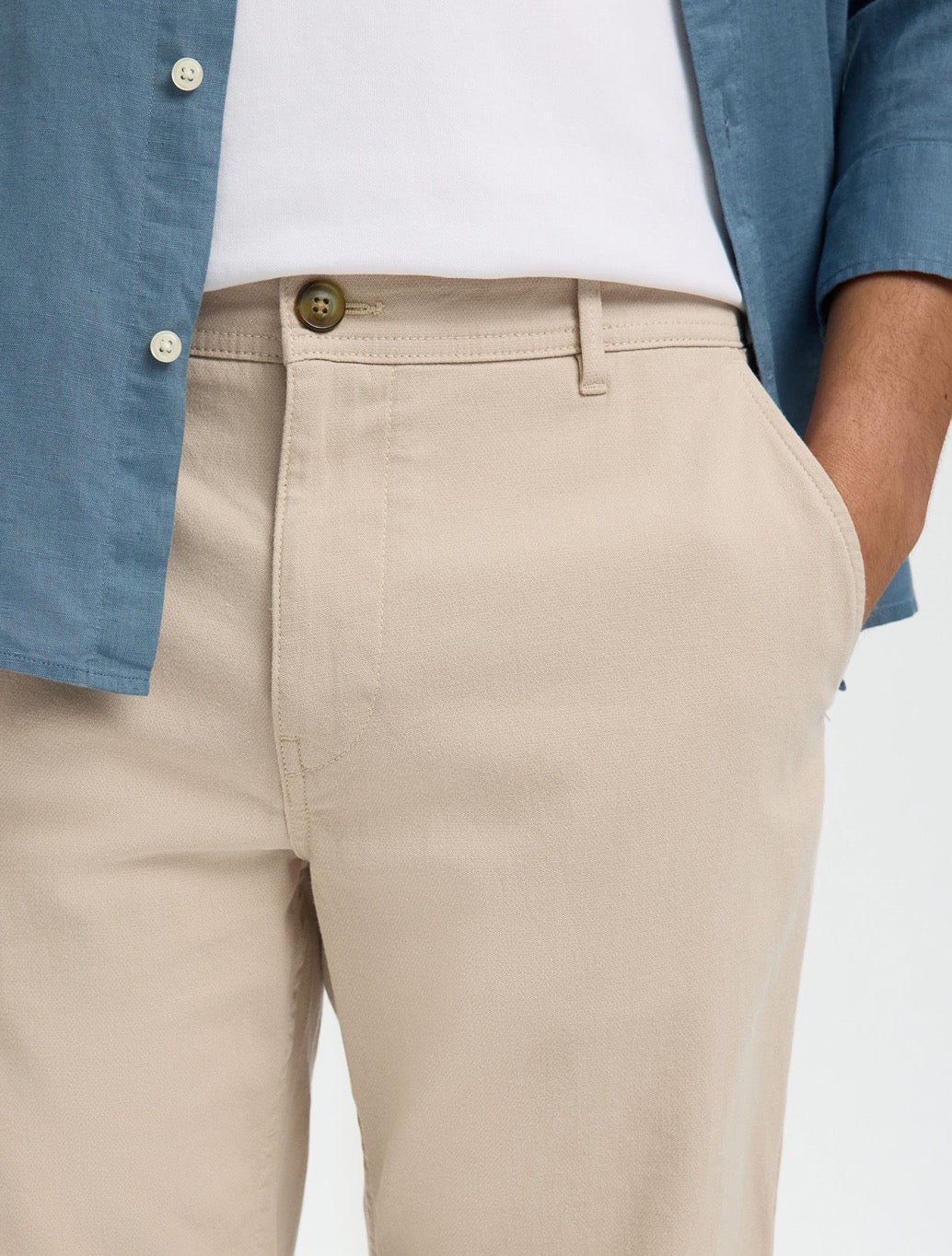 Selected Luton Cotton Flex Shorts in Beige