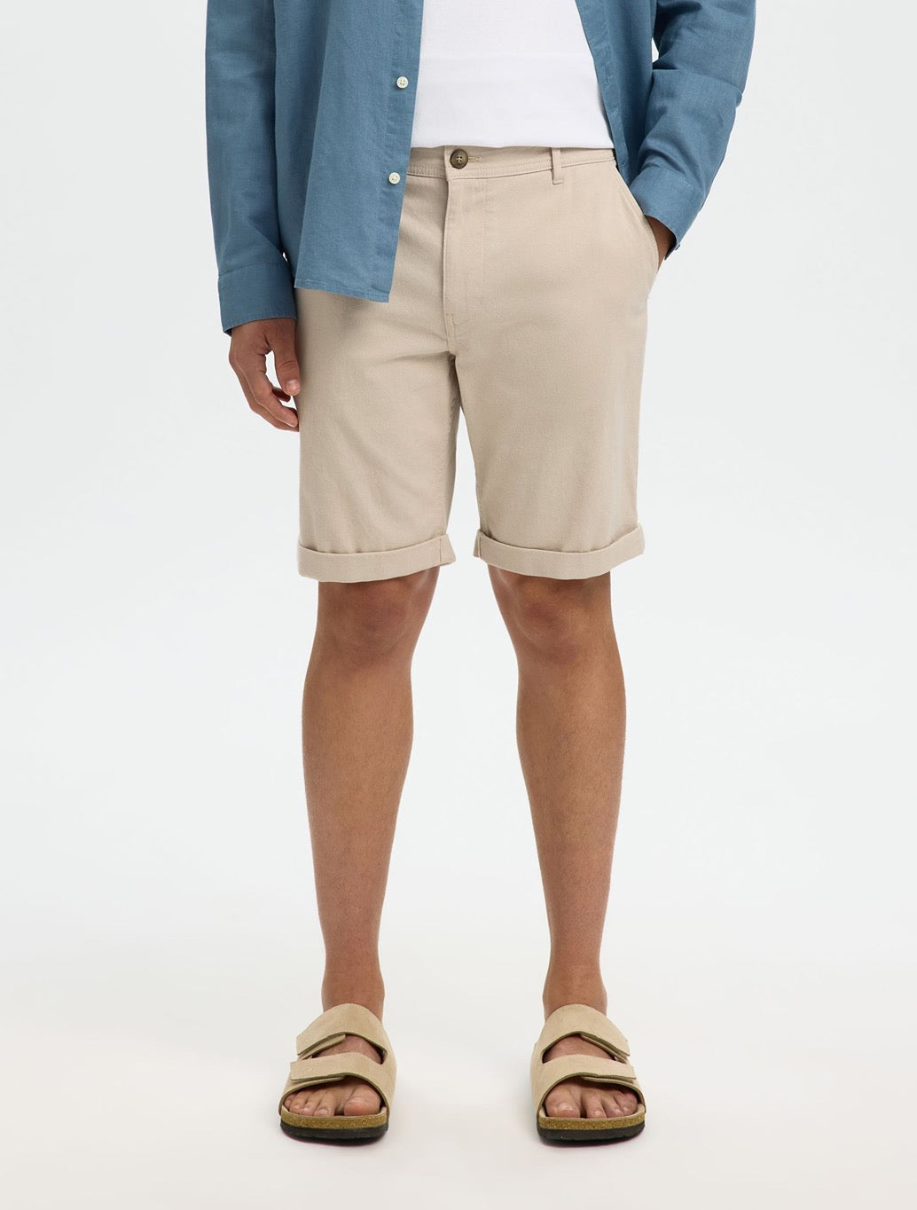 Selected Luton Cotton Flex Shorts in Beige