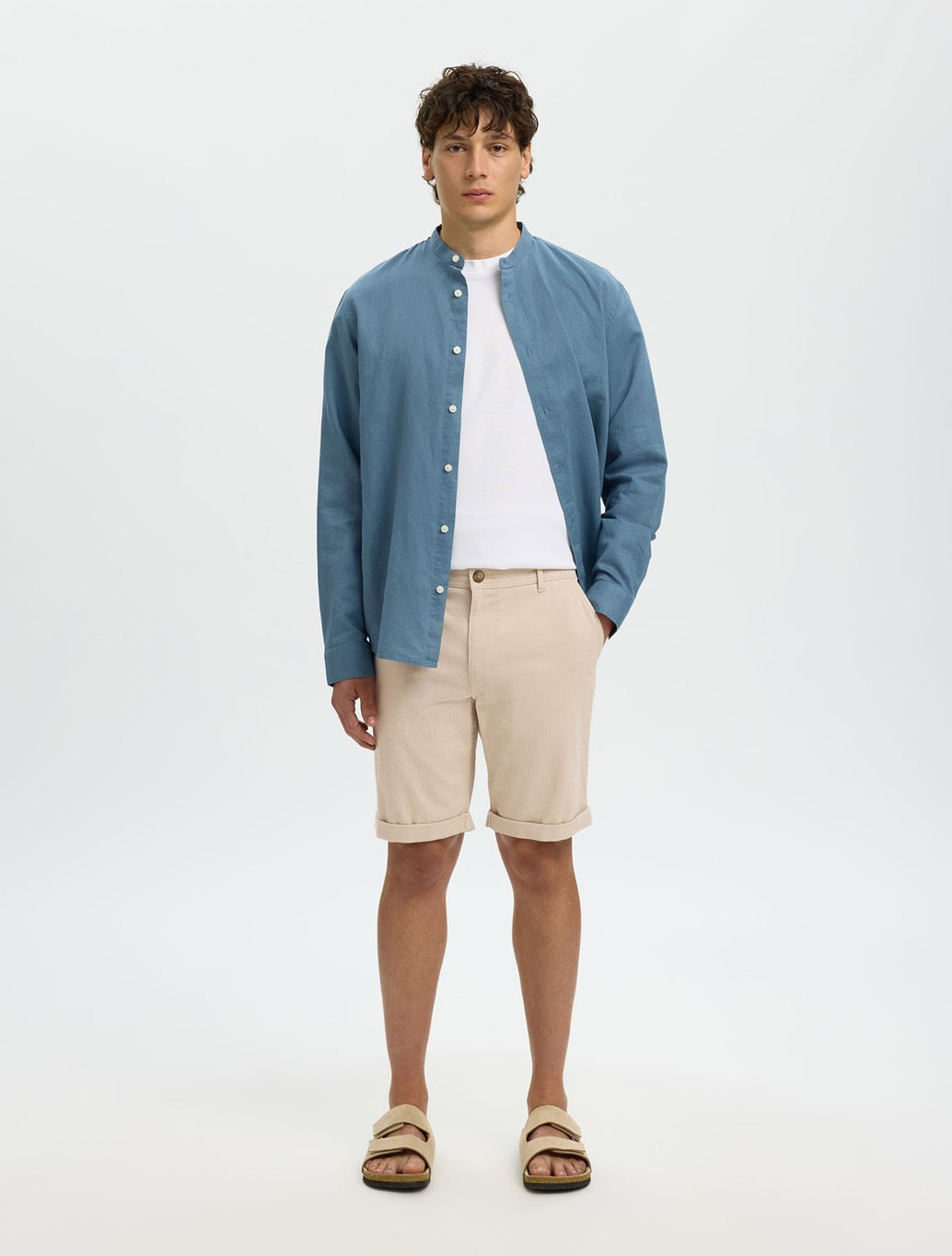 Selected Luton Cotton Flex Shorts in Beige