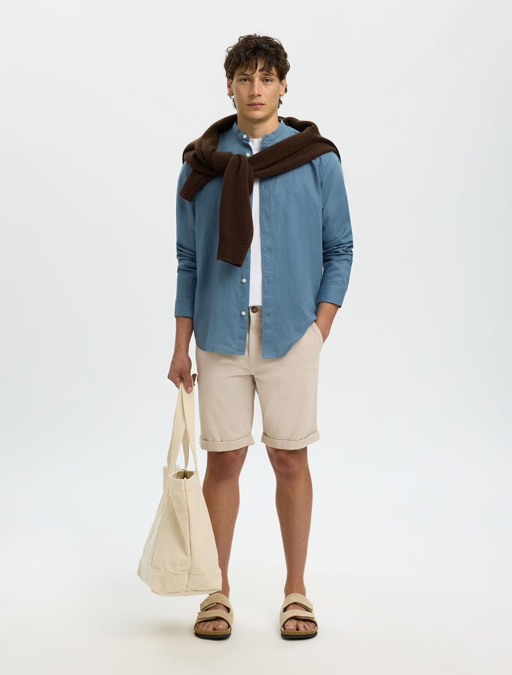 Selected Luton Cotton Flex Shorts in Beige