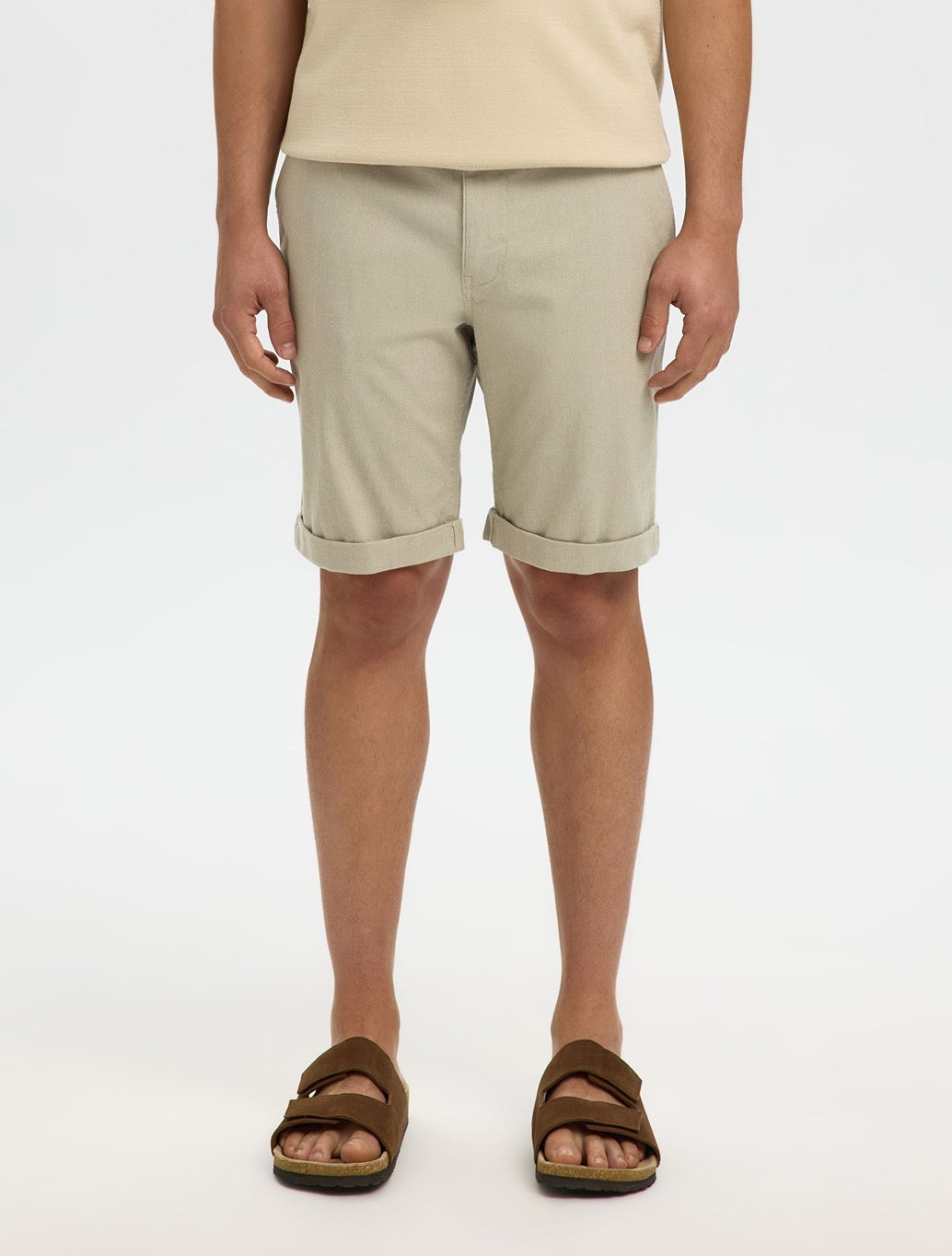 Selected Luton Cotton Flex Shorts in Light Khaki