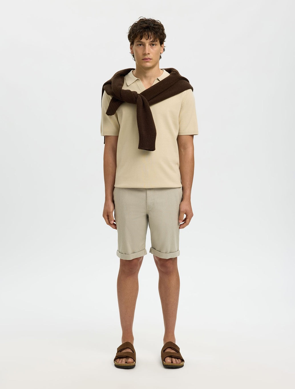 Selected Luton Cotton Flex Shorts in Light Khaki