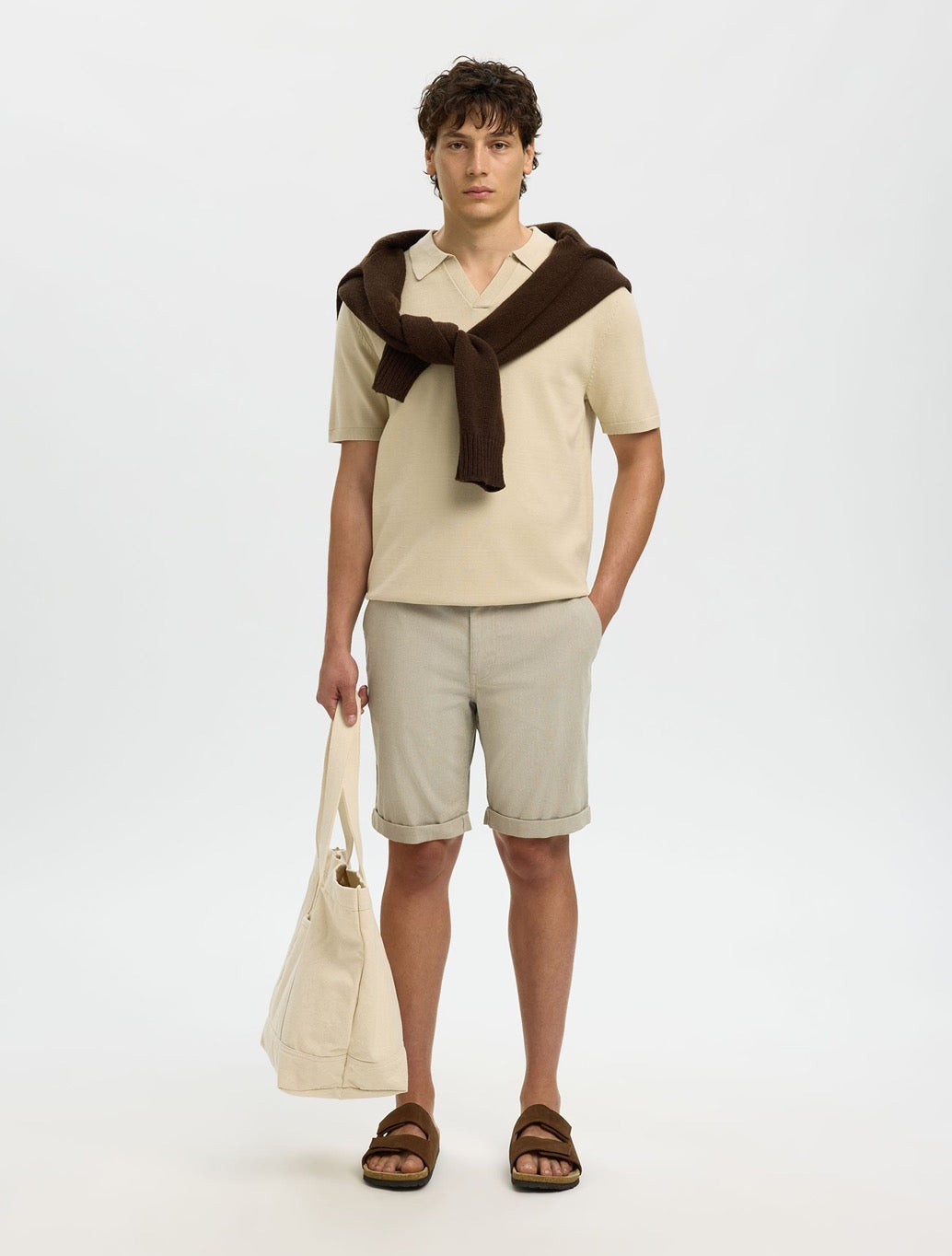 Selected Luton Cotton Flex Shorts in Light Khaki