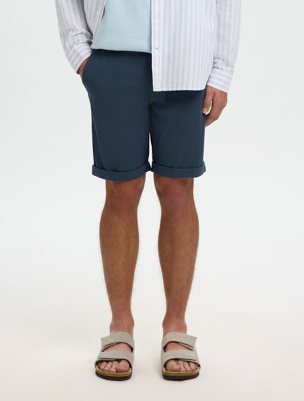 Selected Luton Cotton Flex Shorts in Navy