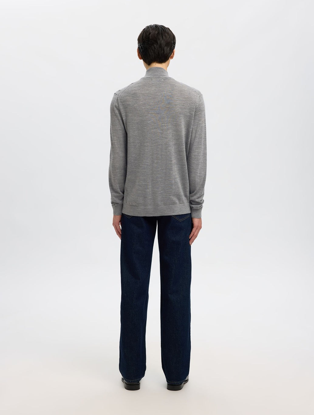 Selected Merino Wool Half-Zip Jumper in Grey