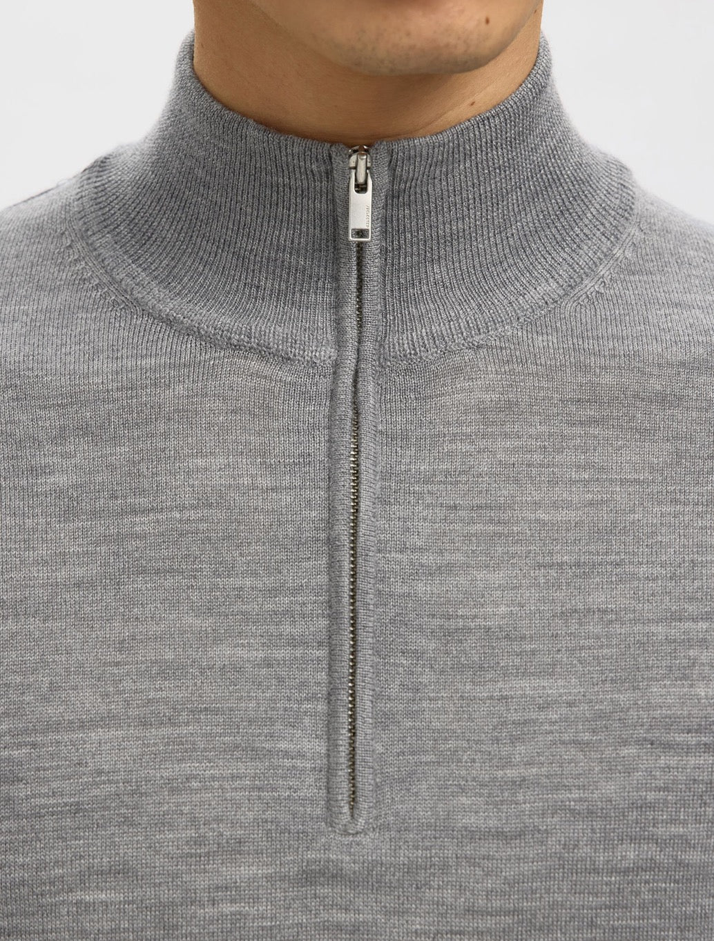 Selected Merino Wool Half-Zip Jumper in Grey