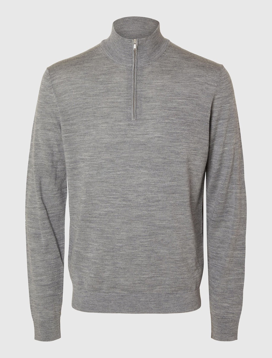 Selected Merino Wool Half-Zip Jumper in Grey