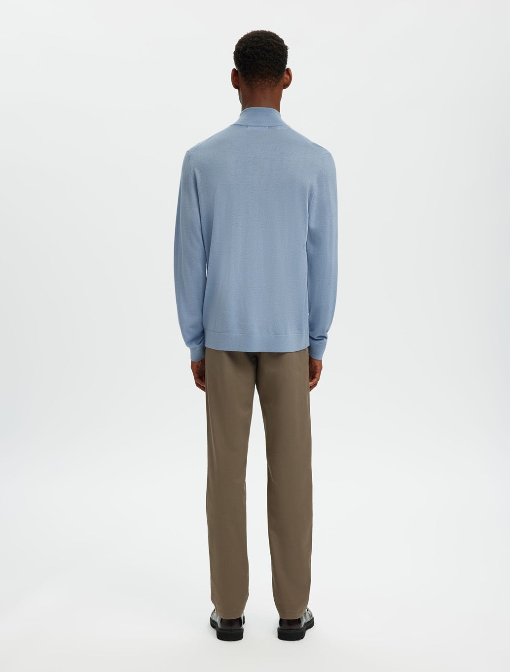Selected Merino Wool Half-Zip Jumper in Light Blue