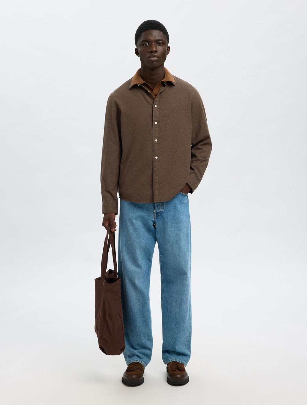 Selected - Noah Brushed Shirt - Brown