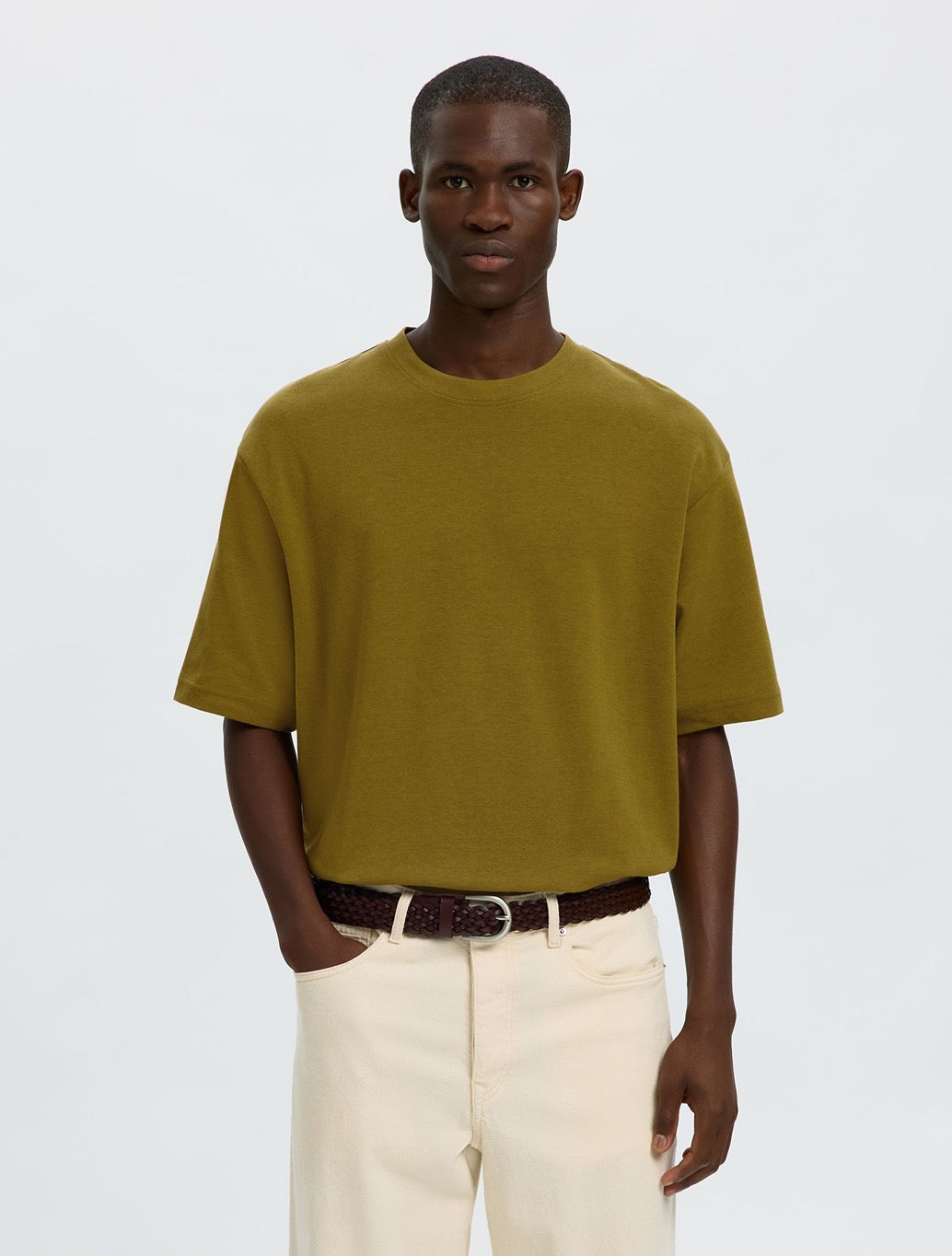 Selected Oscar Loose Fit T-Shirt in Green