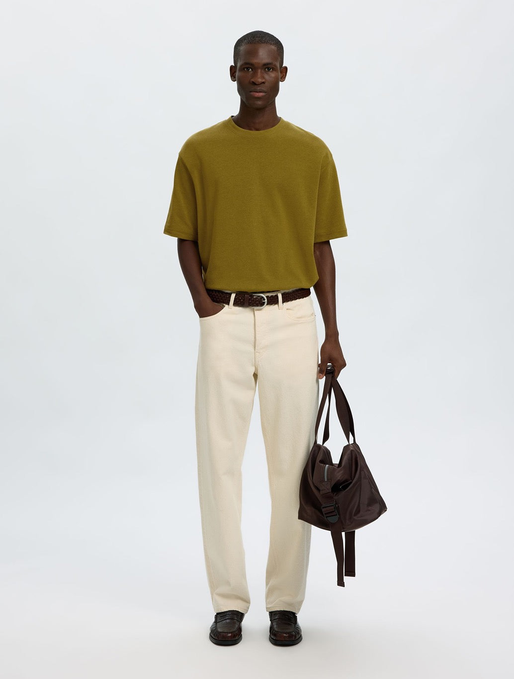 Selected Oscar Loose Fit T-Shirt in Green