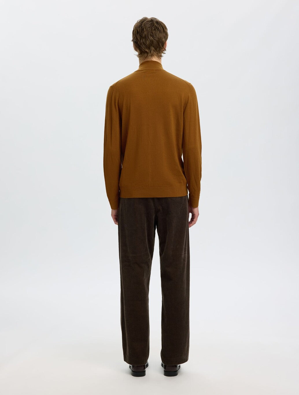 Selected Tray Merino Wool Half-Zip Jumper in Brown