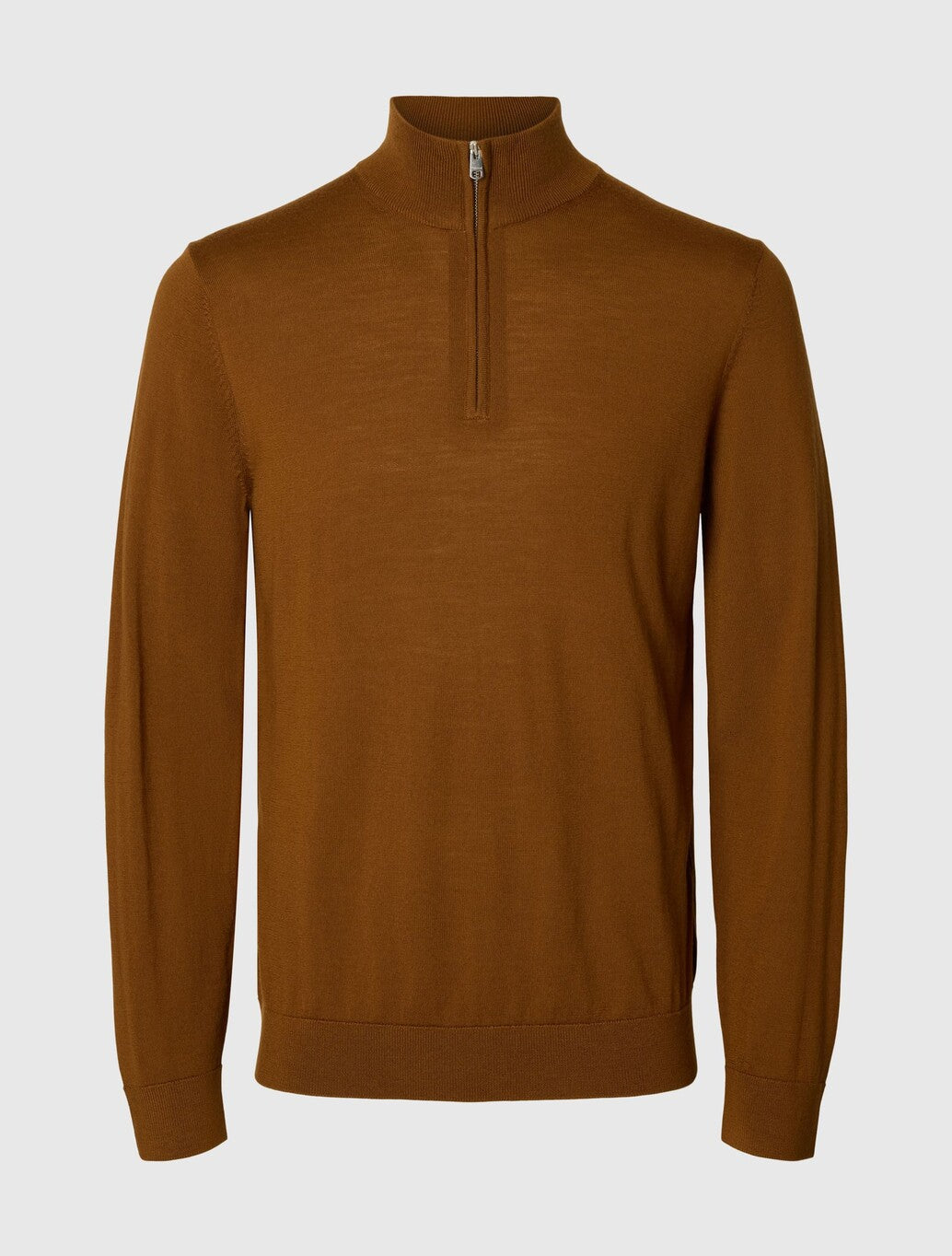Selected Tray Merino Wool Half-Zip Jumper in Brown
