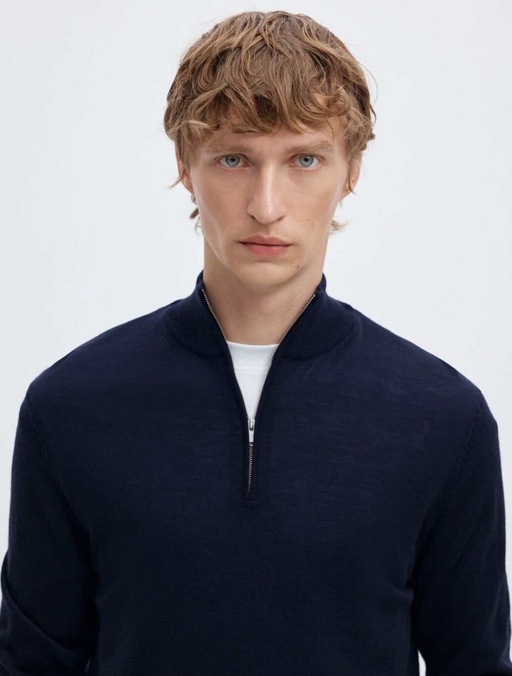 Selected Tray Merino Wool Half-Zip Jumper in Navy