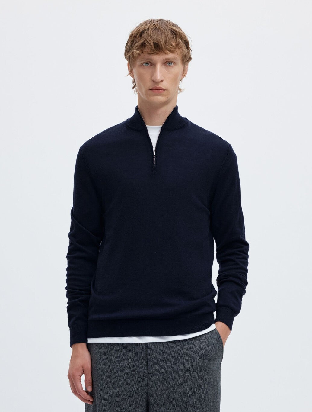 Selected Tray Merino Wool Half-Zip Jumper in Navy