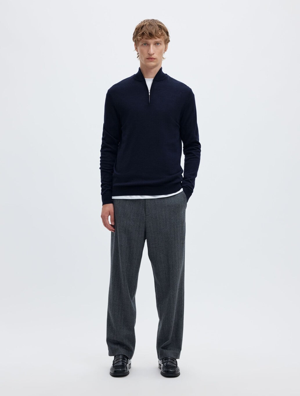 Selected Tray Merino Wool Half-Zip Jumper in Navy