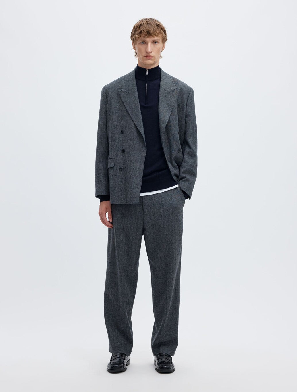 Selected Tray Merino Wool Half-Zip Jumper in Navy