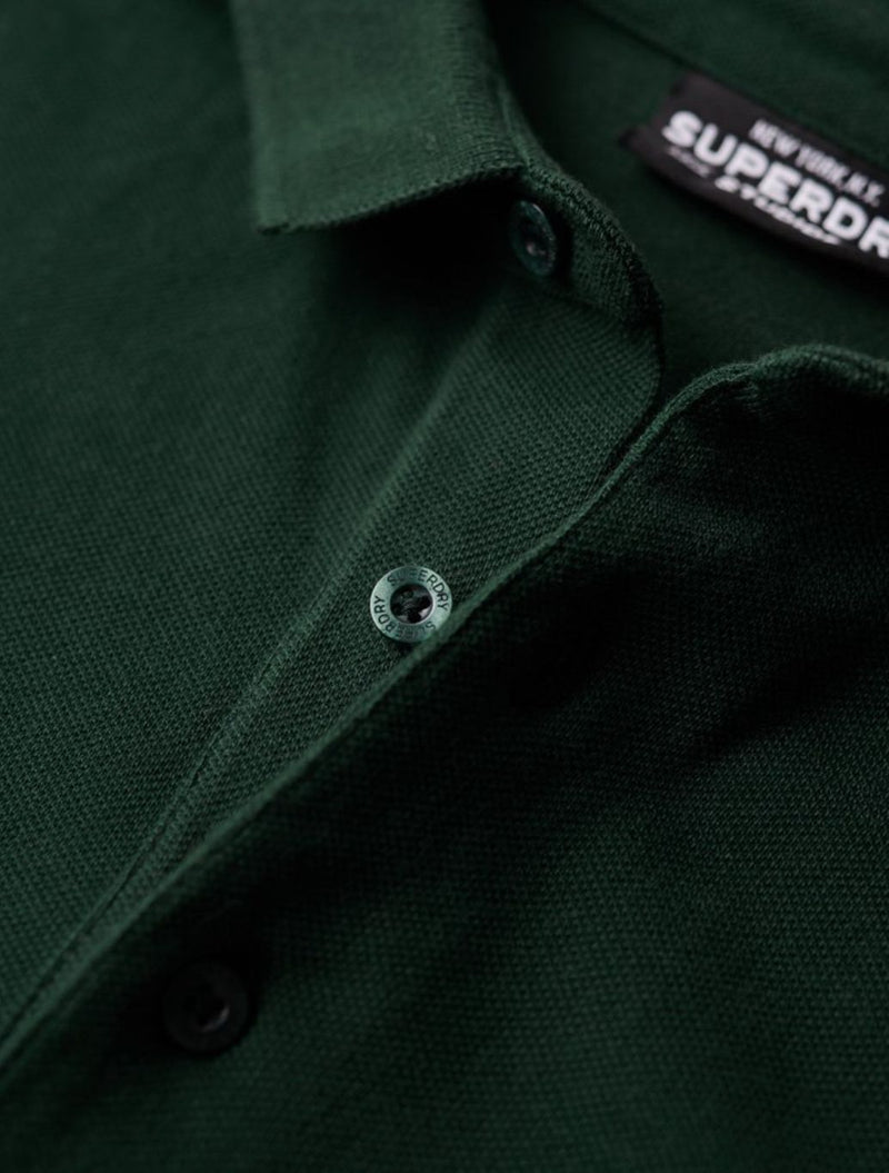 Superdry - Long Sleeve Cotton Pique Polo Shirt - Dark Green